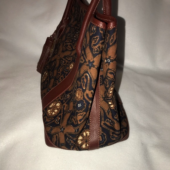 Brand new dark brown leather ethnic Batik Tote Bag - Picture 3 of 8